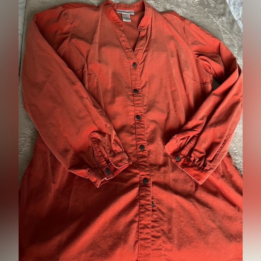 Orange corduroy tunic button down shirt